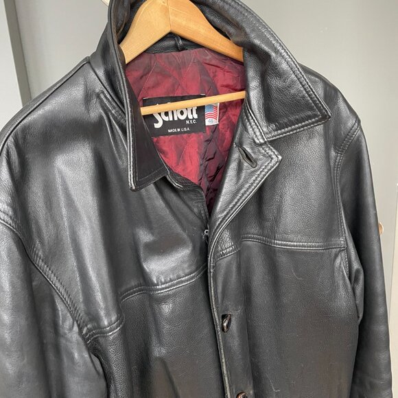 Schott NYC men leather jacket long with lining  heavy k leather vintage size 46 - Picture 4 of 10
